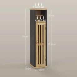 Homcom Meuble WC avec support papier toilette - porte, étagère - MDF noir bambou verni* Meuble Wc