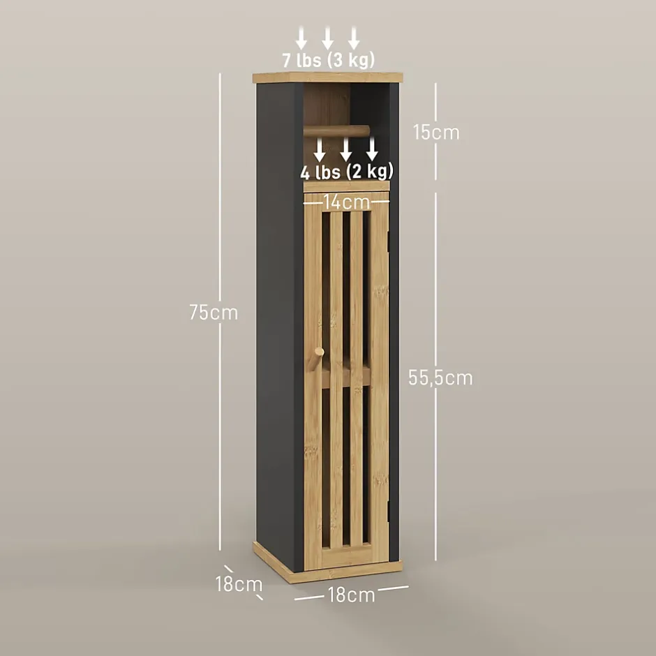 Homcom Meuble WC avec support papier toilette - porte, étagère - MDF noir bambou verni* Meuble Wc