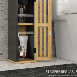 Homcom Meuble WC avec support papier toilette - porte, étagère - MDF noir bambou verni* Meuble Wc