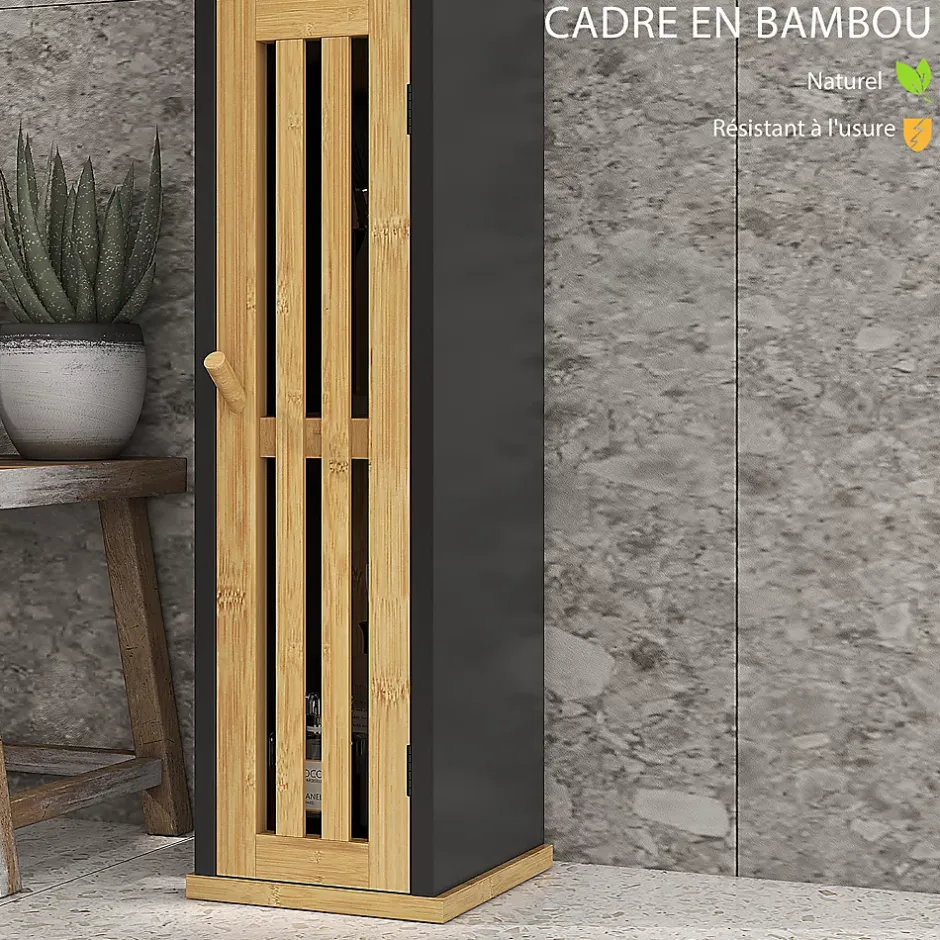 Homcom Meuble WC avec support papier toilette - porte, étagère - MDF noir bambou verni* Meuble Wc