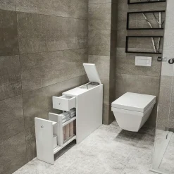 Pier Import Meuble WC blanc, 2 tiroirs rangement 1 porte MARFA* Armoire De Salle De Bains