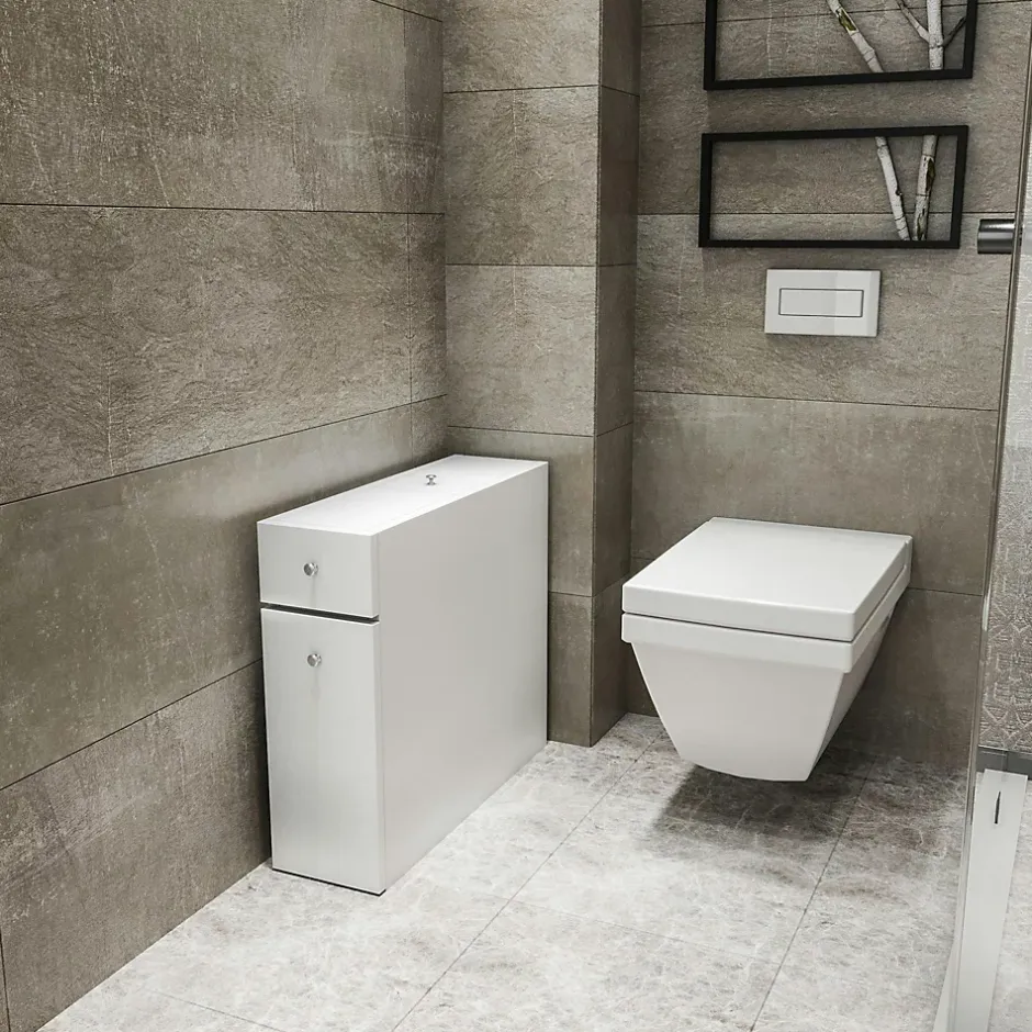 Pier Import Meuble WC blanc, 2 tiroirs rangement 1 porte MARFA* Armoire De Salle De Bains