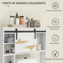 Homcom Meuble WC dessus de toilette meuble toilettes - porte coulissante, 6 compartiments - blanc* Meuble Wc