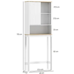 Homcom Meuble WC dessus de toilette style bohème - porte coulissante, étagère, niche - effet bois clair blanc