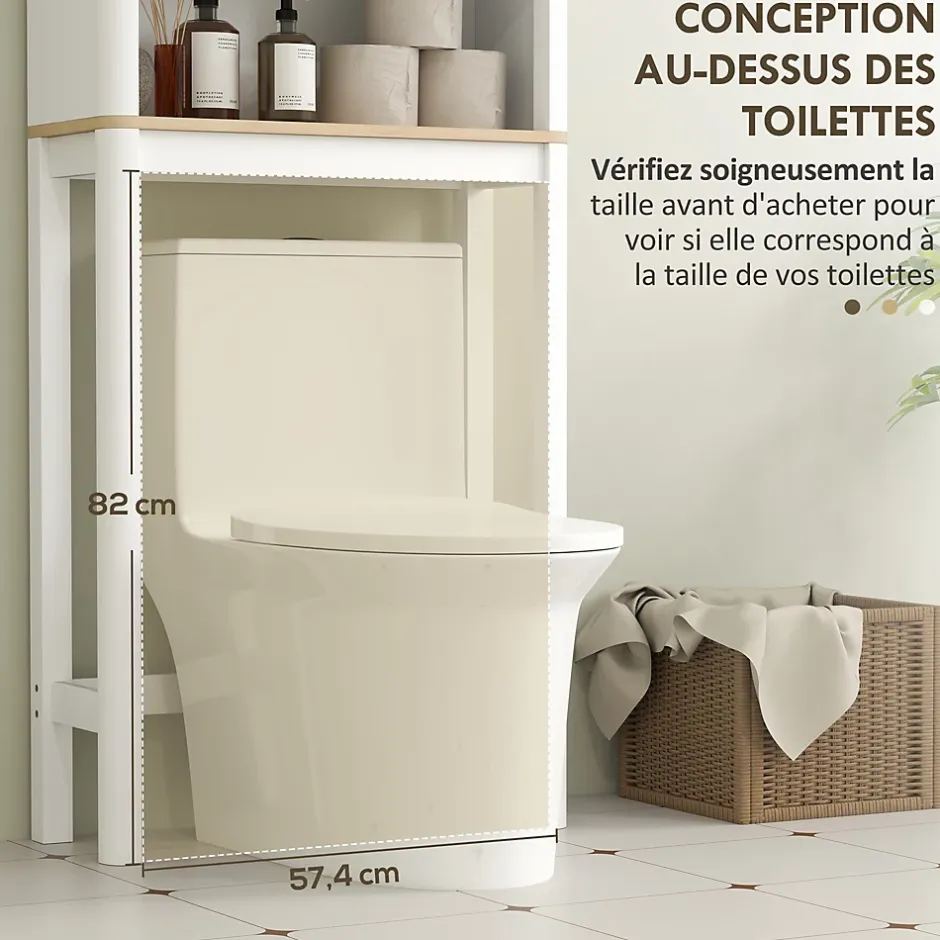 Homcom Meuble WC dessus de toilette style bohème - porte coulissante, étagère, niche - effet bois clair blanc