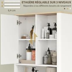 Homcom Meuble WC dessus de toilette style bohème - porte coulissante, étagère, niche - effet bois clair blanc