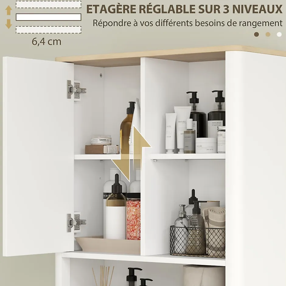 Homcom Meuble WC dessus de toilette style bohème - porte coulissante, étagère, niche - effet bois clair blanc