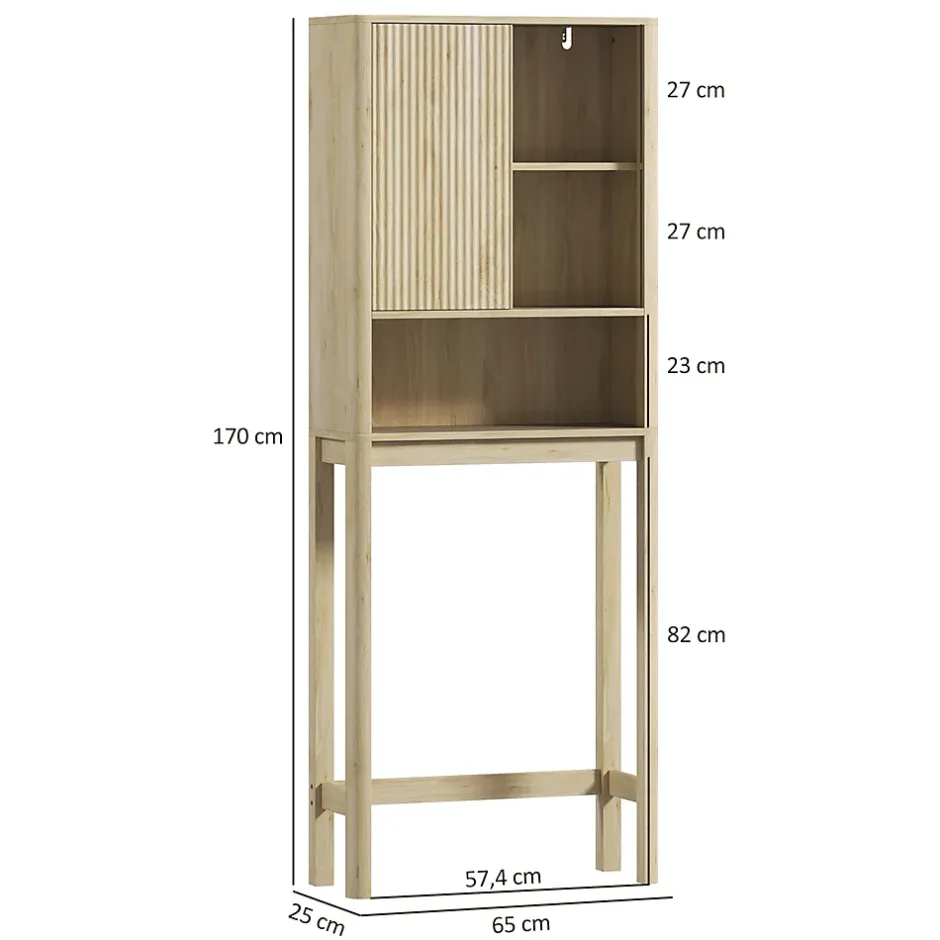 Homcom Meuble WC dessus de toilette style bohème - porte coulissante, étagère, niche - effet bois clair* Meuble Wc