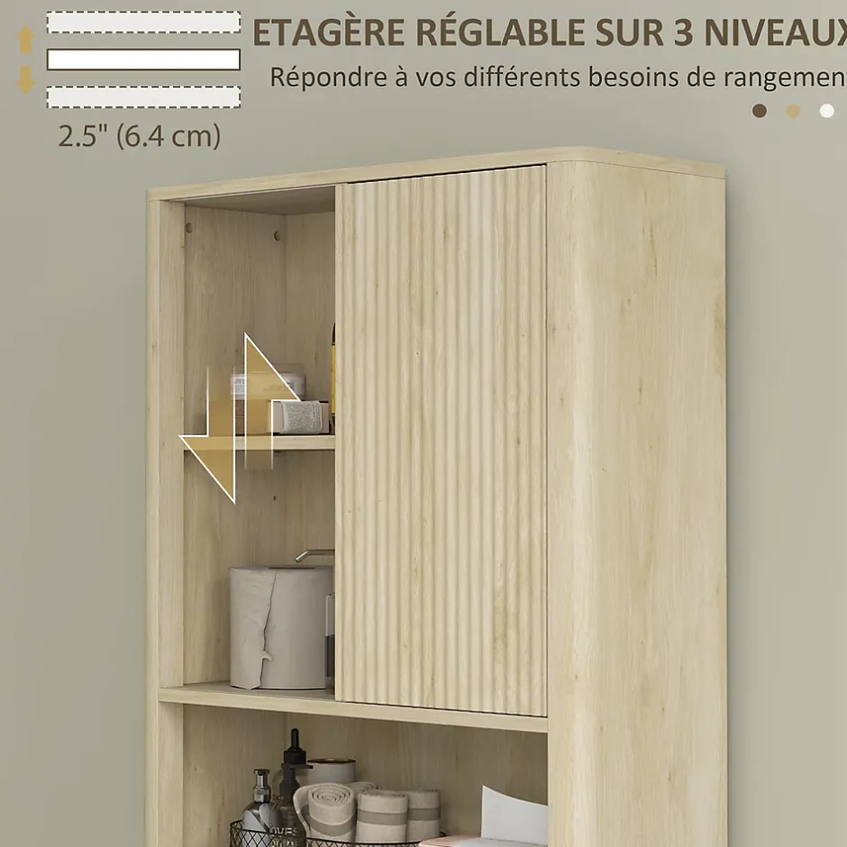 Homcom Meuble WC dessus de toilette style bohème - porte coulissante, étagère, niche - effet bois clair* Meuble Wc