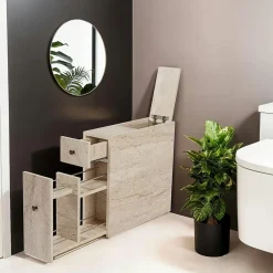 Pier Import Meuble WC effet travertin, 2 tiroirs 1 porte MARFA* Armoire De Salle De Bains
