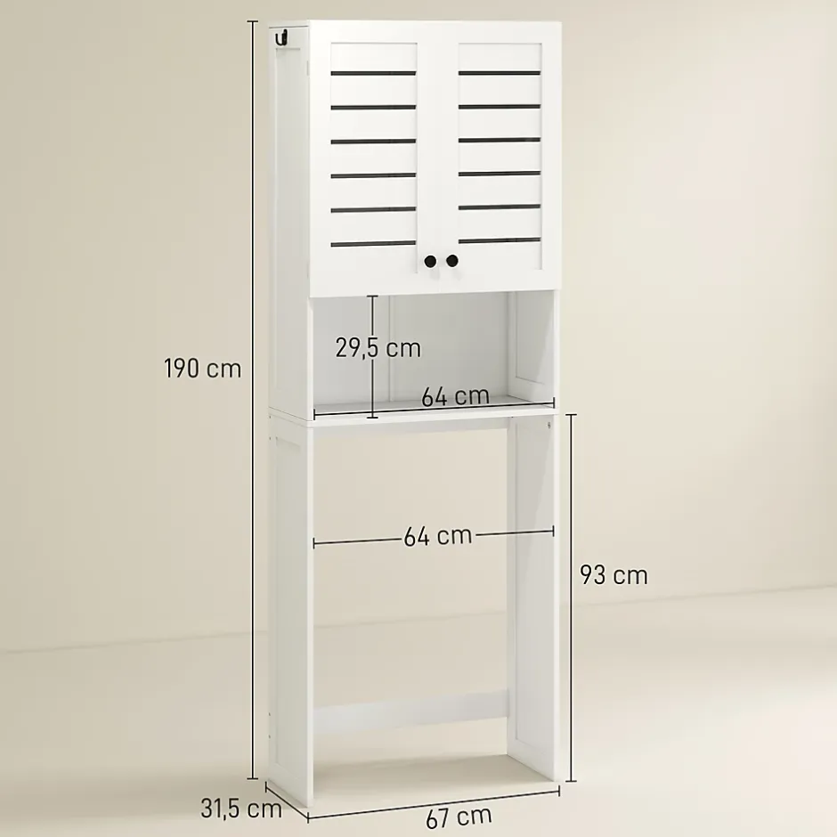 Homcom Meuble WC meuble dessus toilettes style classique chic 2 portes étagère niche blanc