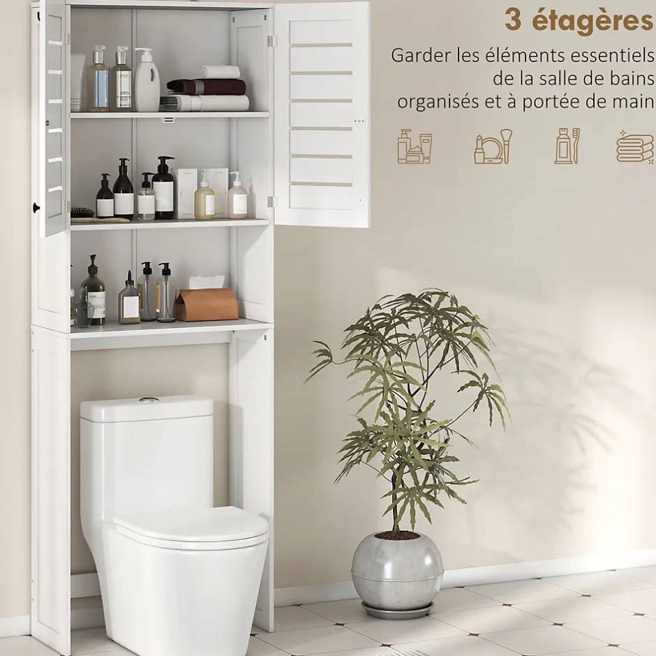 Homcom Meuble WC meuble dessus toilettes style classique chic 2 portes étagère niche blanc