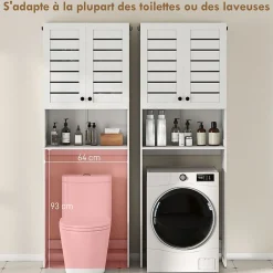 Homcom Meuble WC meuble dessus toilettes style classique chic 2 portes étagère niche blanc