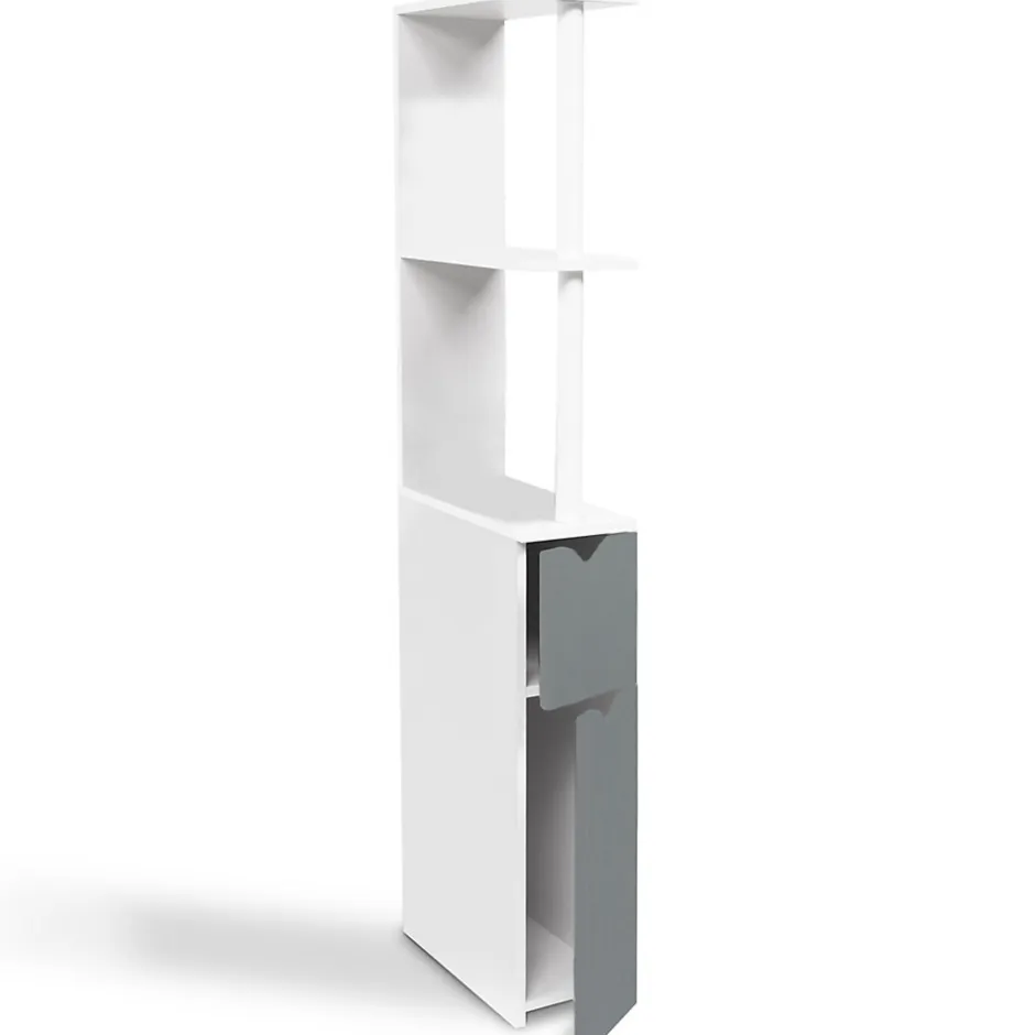 IDMarket Meuble WC étagère WILLY bois 2 portes blanc et gris* Meuble Wc|Meuble De Salle De Bains Faible Profondeur