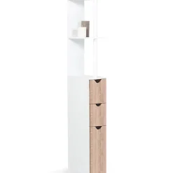 IDMarket Meuble WC étagère WILLY bois 3 portes blanc et hêtre* Meuble Wc|Meuble De Salle De Bains Faible Profondeur
