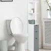 IDMarket Meuble WC étagère WILLY bois 3 portes blanc et gris