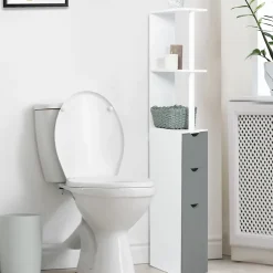 IDMarket Meuble WC étagère WILLY bois 3 portes blanc et gris
