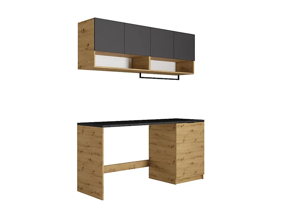 Vente-unique Meubles de buanderie pour machine à laver avec plan de travail - L182 cm - Anthracite et naturel clair - NATAJI* Meuble Buanderie