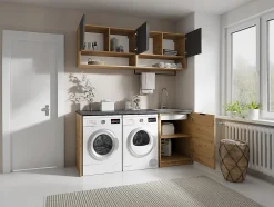 Vente-unique Meubles de buanderie pour machine à laver avec plan de travail - L182 cm - Anthracite et naturel clair - NATAJI* Meuble Buanderie