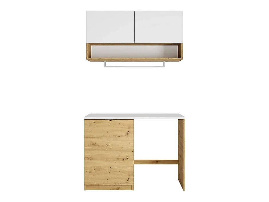 Vente-unique Meubles de buanderie pour machine à laver avec plan de travail - L122 cm - Blanc et naturel clair - NATAJI