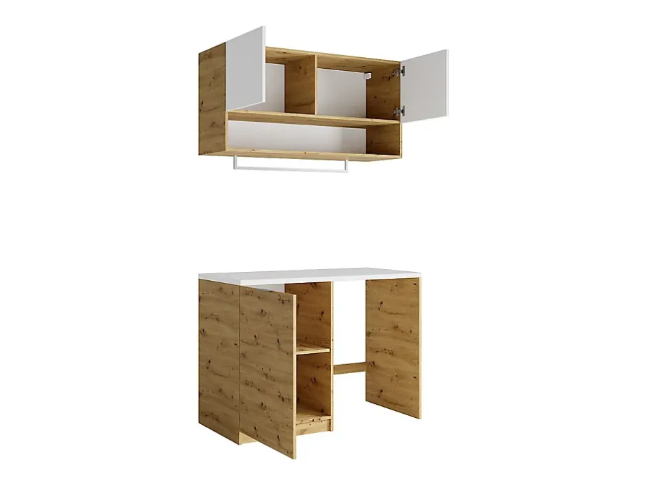 Vente-unique Meubles de buanderie pour machine à laver avec plan de travail - L122 cm - Blanc et naturel clair - NATAJI