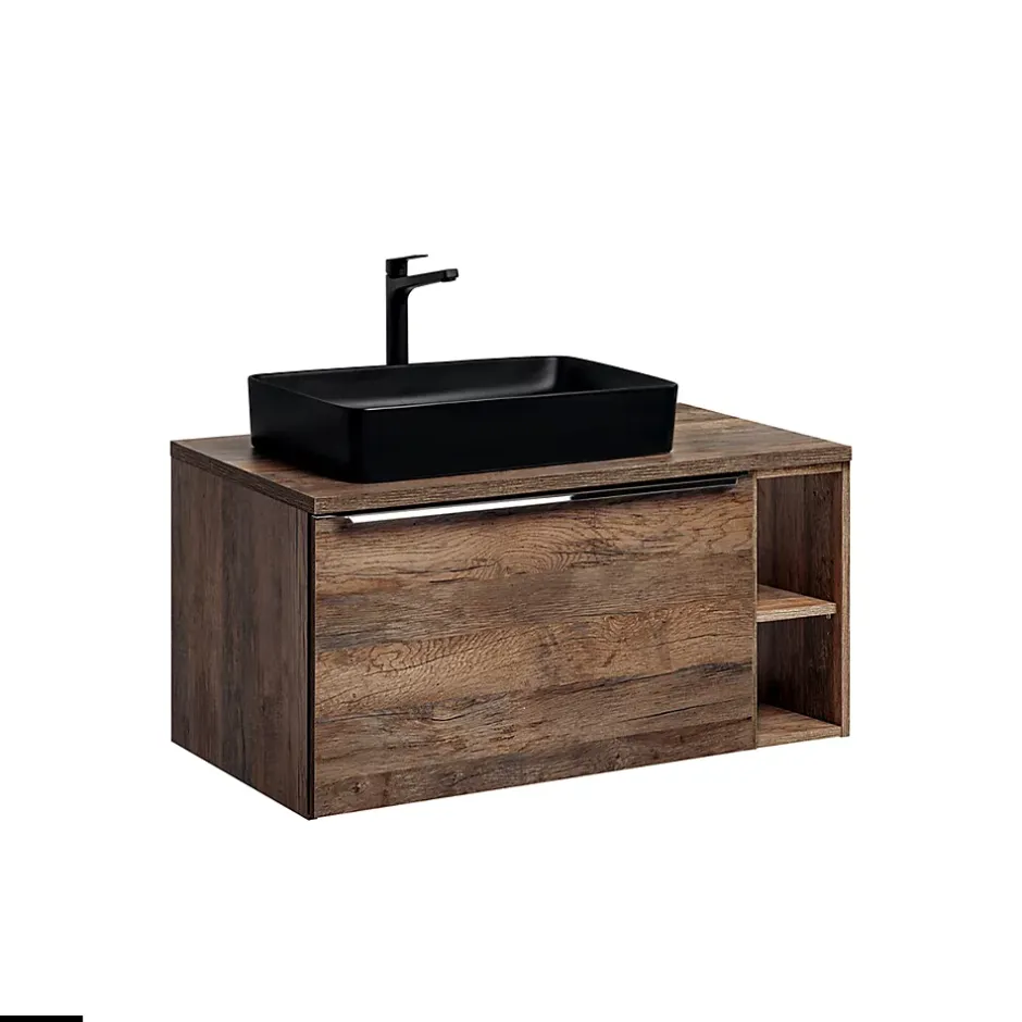 Otitec Meubles sous vasque - 100 cm - avec Vasque à poser et Plan - BOLD OAK