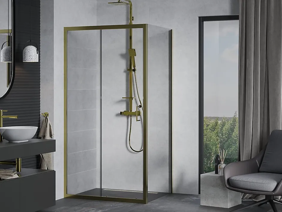 Mexen Apia cabine de douche coulissante 100 x 90 cm, transparent, or - 840-100-090-50-00