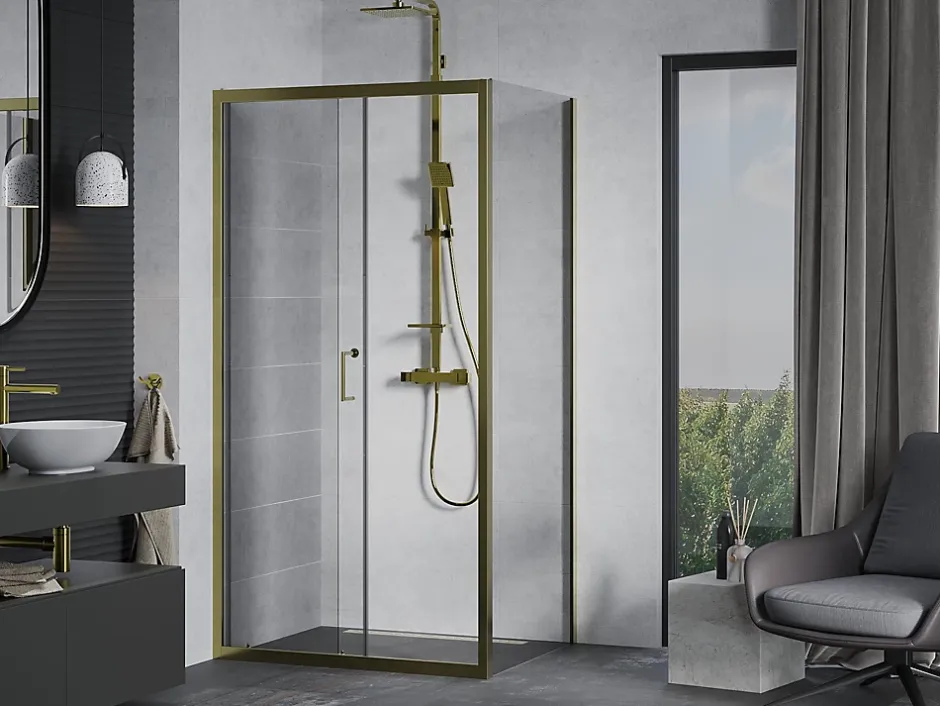 Mexen Apia cabine de douche coulissante 100 x 90 cm, transparent, or - 840-100-090-50-00
