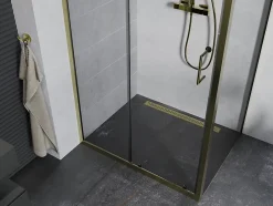 Mexen Apia cabine de douche coulissante 100 x 90 cm, transparent, or - 840-100-090-50-00