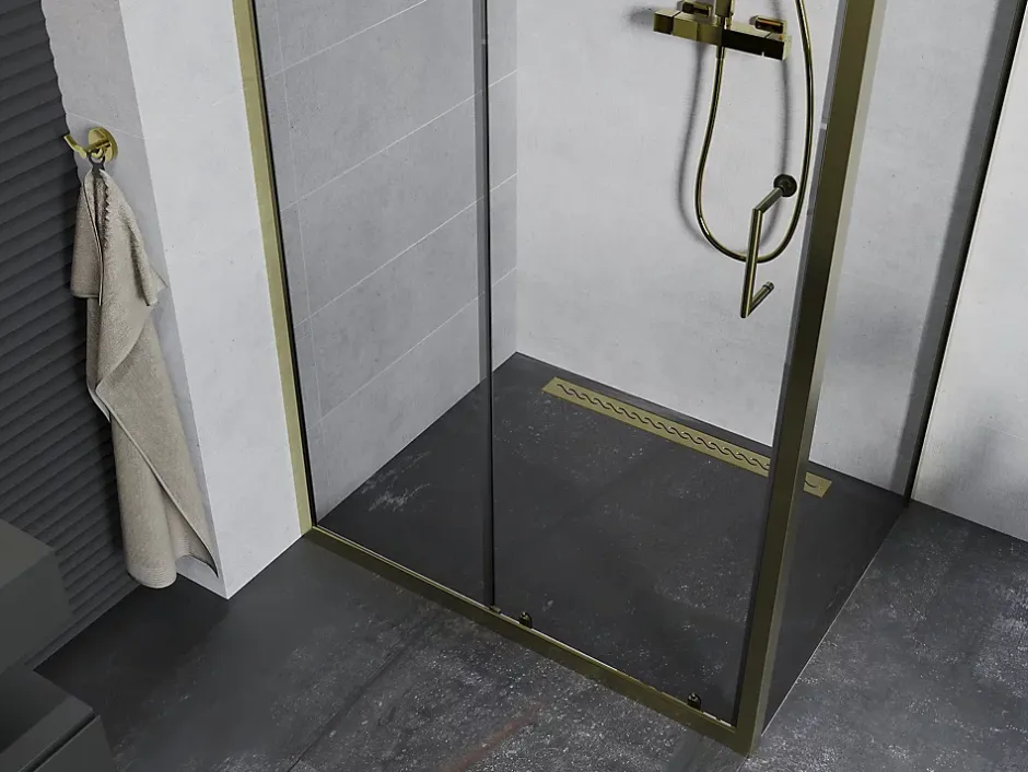 Mexen Apia cabine de douche coulissante 100 x 90 cm, transparent, or - 840-100-090-50-00