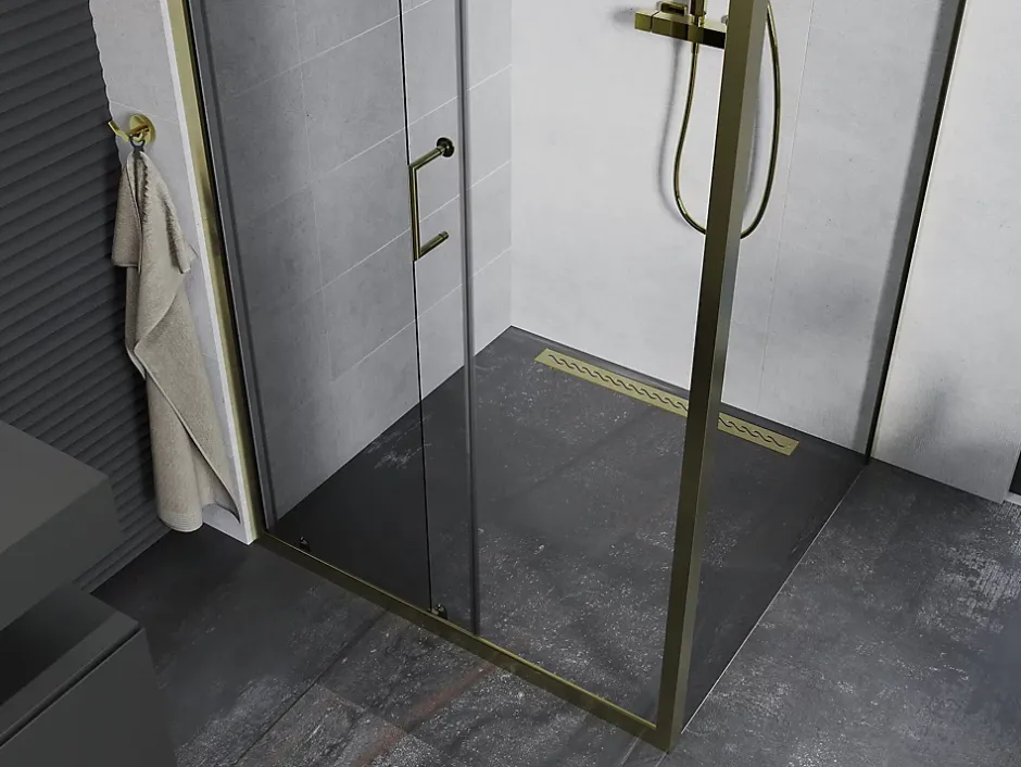 Mexen Apia cabine de douche coulissante 100 x 90 cm, transparent, or - 840-100-090-50-00