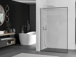 Mexen Kioto L paroi de douche Walk-in 50 x 200 cm, cadre noir, nickel brossé - 800-050-103-97-70