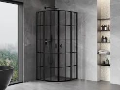 Mexen Mist L cabine de douche quart-de-rond pivotante 90 x 90 cm, grille noire, noir - 8A32L-090-090-70-77* Cabine De Douche