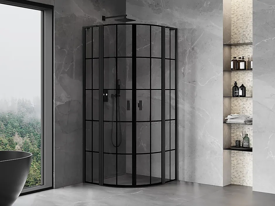 Mexen Mist L cabine de douche quart-de-rond pivotante 90 x 90 cm, grille noire, noir - 8A32L-090-090-70-77* Cabine De Douche