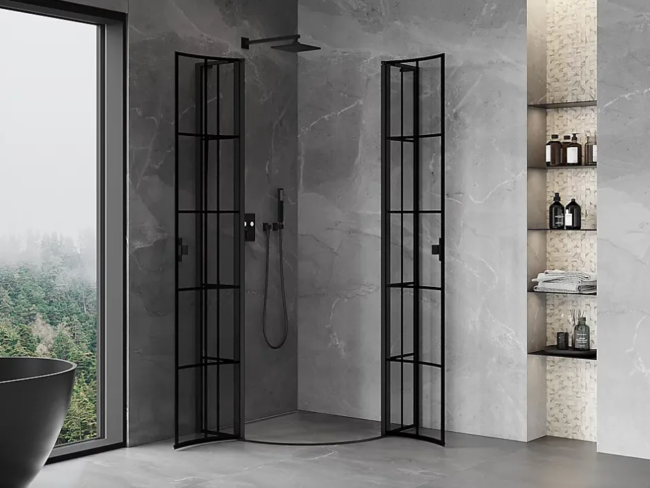 Mexen Mist L cabine de douche quart-de-rond pivotante 90 x 90 cm, grille noire, noir - 8A32L-090-090-70-77* Cabine De Douche