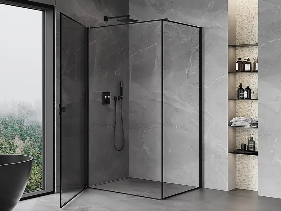 Mexen Mist-B cabine de douche pivotante gauche 100 x 85 cm, cadre noir, noir - 8A2T-100-085-70-70-L* Cabine De Douche