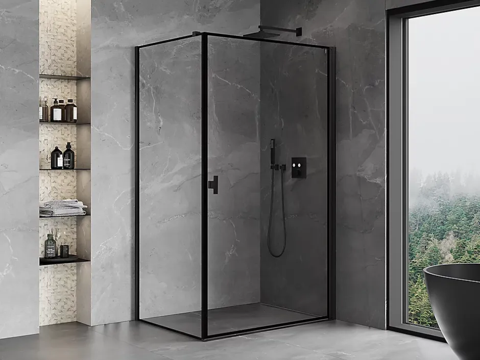 Mexen Mist-B cabine de douche pivotante droite 80 x 110 cm, cadre noir, noir - 8A2T-080-110-70-70-P