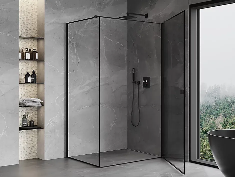 Mexen Mist-B cabine de douche pivotante droite 80 x 110 cm, cadre noir, noir - 8A2T-080-110-70-70-P