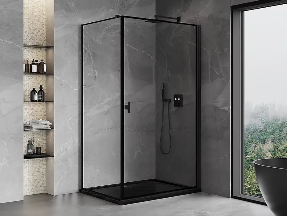Mexen Mist-B cabine de douche pivotante droite 80 x 110 cm, cadre noir, noir - 8A2T-080-110-70-70-P