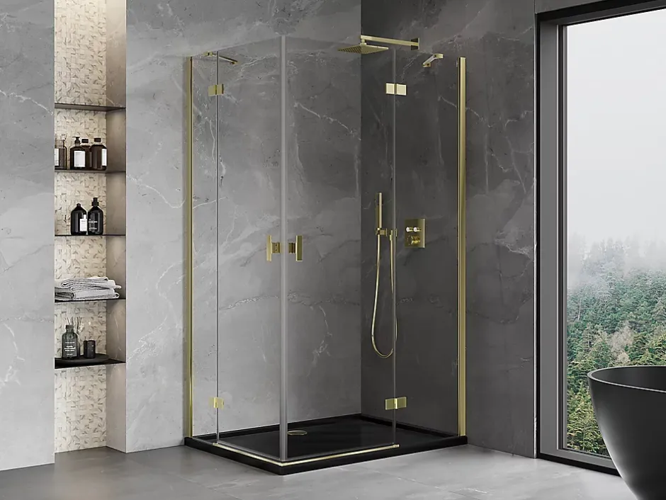 Mexen Mist-H Duo cabine de douche pivotante droite 80 x 110 cm, transparent, or - 8A5-080L-110P-50-00* Cabine De Douche
