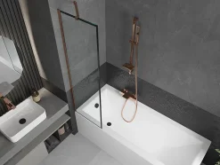 Mexen Next paroi de douche à 1 volet 50 x 150 cm, cadre noir, or rose - 895-050-000-00-70-60
