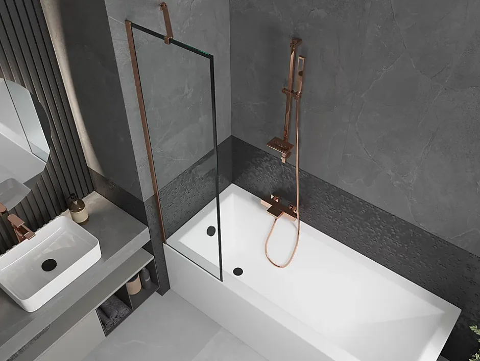 Mexen Next paroi de douche à 1 volet 50 x 150 cm, cadre noir, or rose - 895-050-000-00-70-60