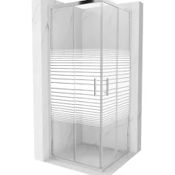 Mexen Rio cabine de douche carrée 80 x 80 cm, bandes blanches, chrome - 860-080-080-01-20