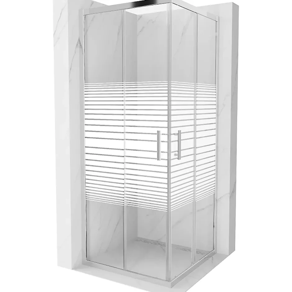 Mexen Rio cabine de douche carrée 80 x 80 cm, bandes blanches, chrome - 860-080-080-01-20