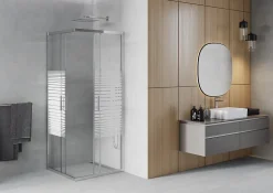 Mexen Rio cabine de douche carrée 80 x 80 cm, bandes blanches, chrome - 860-080-080-01-20