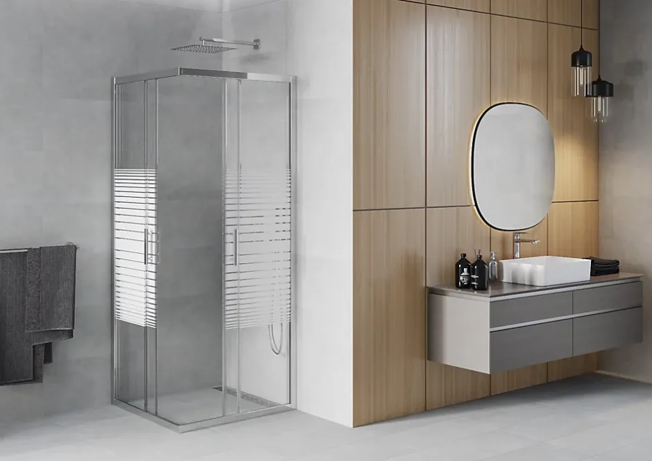 Mexen Rio cabine de douche carrée 80 x 80 cm, bandes blanches, chrome - 860-080-080-01-20