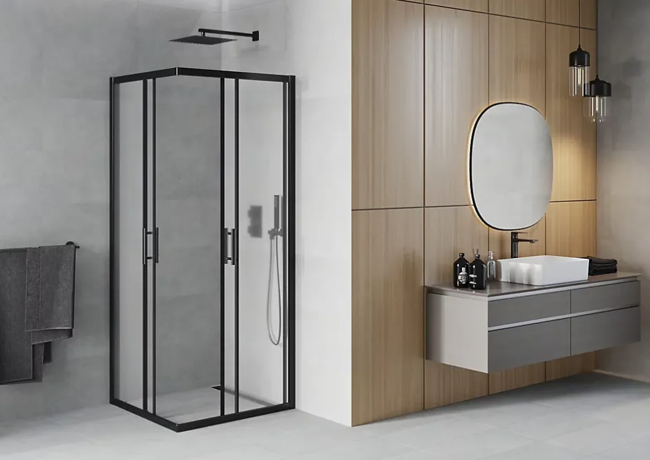 Mexen Rio cabine de douche carrée 80 x 80 cm, givrée, noire - 860-080-080-70-30* Paroi De Douche