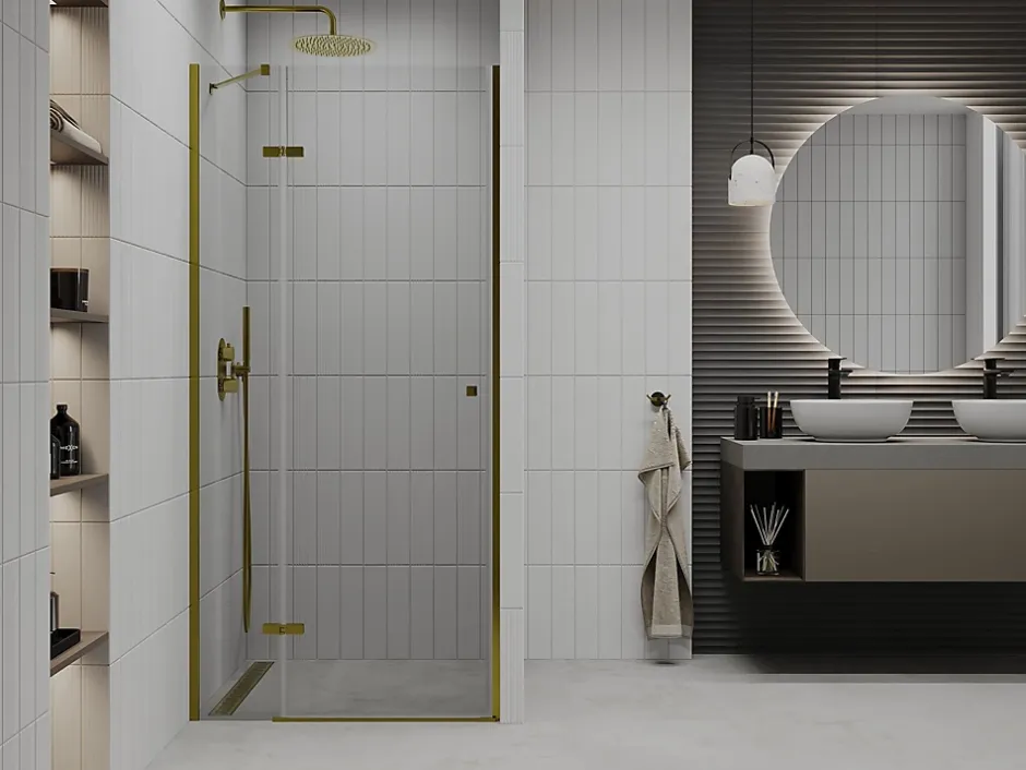 Mexen Roma porte de douche battante 90 cm, transparent, doré - 854-090-000-50-00