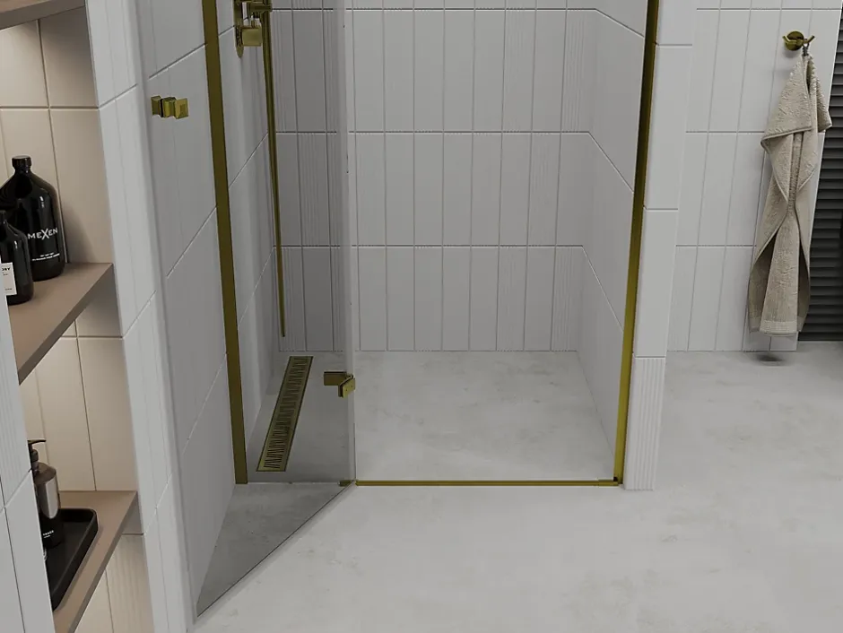 Mexen Roma porte de douche battante 90 cm, transparent, doré - 854-090-000-50-00