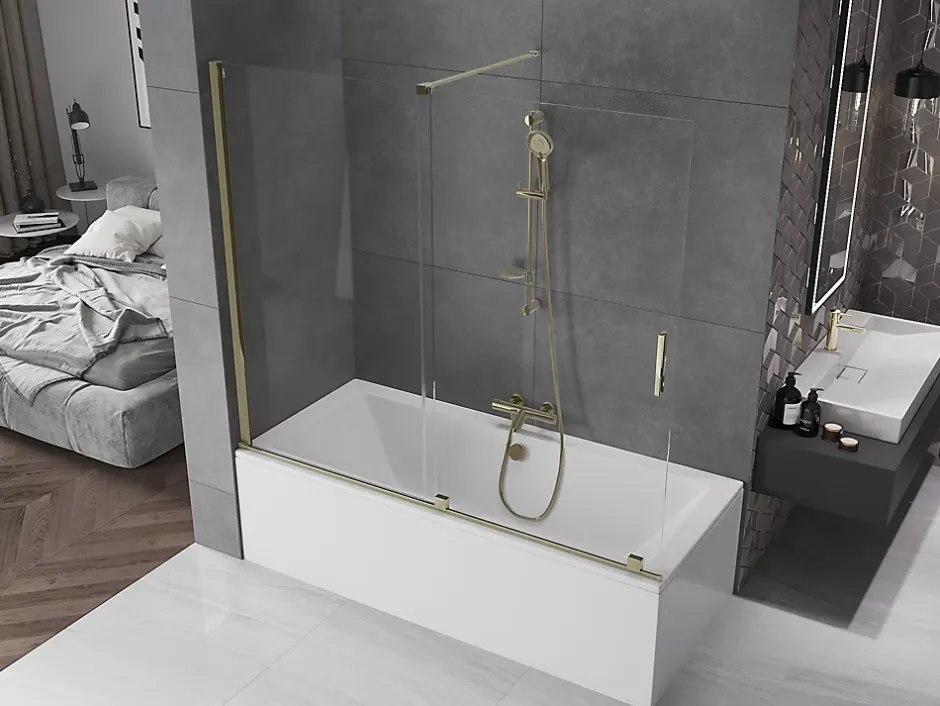 Mexen Velar pare-douche 2 plis coulissant 180 x 150 cm, transparent, doré - 896-180-000-01-50* Paroi De Douche